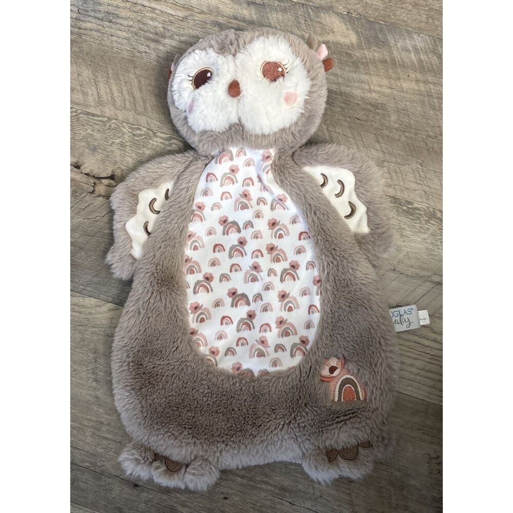 Douglas Baby Nova Owl Sshlumpie Plush Stuffed Lovey Flat Brown Peach Silky Soft
